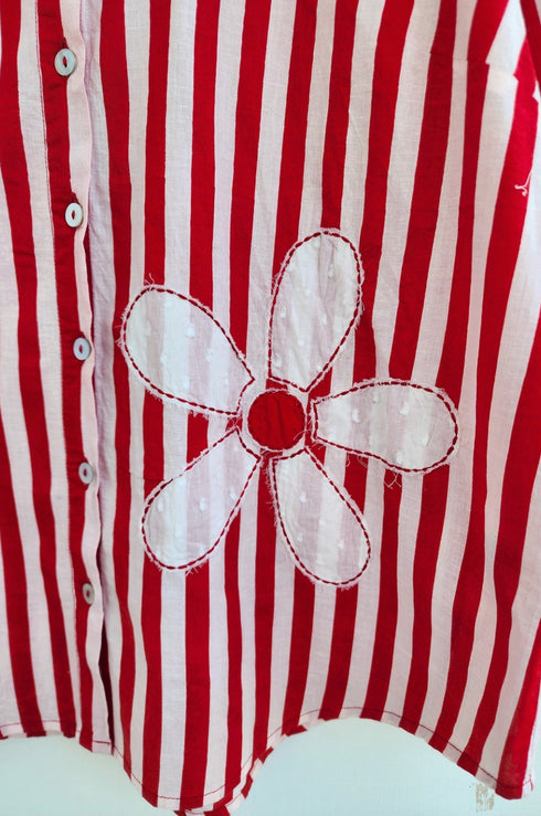 Daisy Stripe Shirt (Red & Pink)